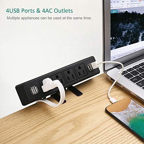 VILONG Desk Clamp Power Strip with USB Port, 4 Outlet Desktop Mount Charging Power Station,on Desk Edge Power Outlet Office Accessories - 6.5Ft Extension Cord
