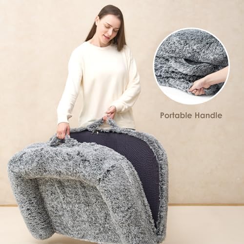 EHEYCIGA Foldable Human Dog Bed, Orthopedic Memory Foam Human Sized Dog Bed, Waterproof Pet Bed for People, Faux Fur Pet Couch for Adult, Grey, 72"x44"x11"