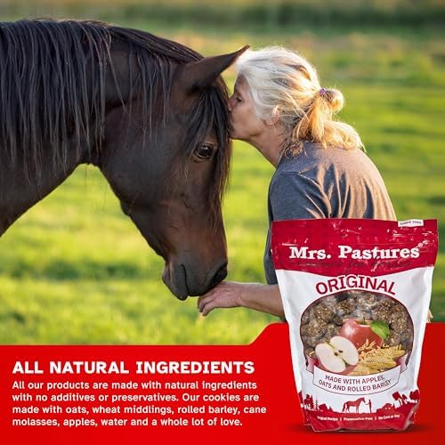Mrs Pastures Cookies and Treats for Horses - Premium Horse Treats - Made with Apples, Oats, and Rolled Barley - Preservative Free - All Natural Ingredients - No Corn or Soy - Made in USA - (32oz Jar)