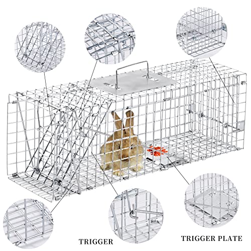 Meibangzz Animal Traps,Live Animal Trap for Cats,Rabbits, Squirrels,cat Trap for Stray Cats, Live Traps for Raccoons, Stainless Steel Foldable with Pedal Triggers (24 x 7 x 8 inches)