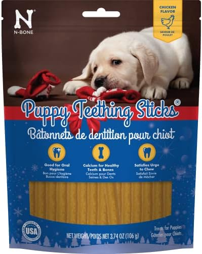 N-Bone Puppy Teething Sticks Chicken Flavor Dog Treats Holiday Version, 3.74-oz Bag, Natural