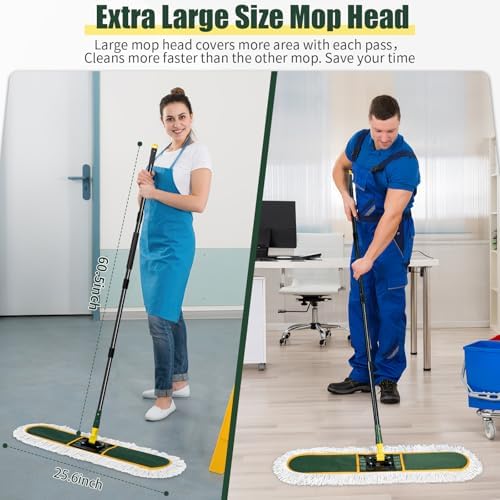 24" Commercial Dust Mop for Floor Cleaning, Heavy Duty Large Mop with Replacement Mop Pads, Industrial Duster Floor Wet Dry Mop for Cleaning Office Garage Hardwood Warehouse Factory Mall