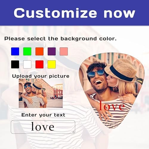 12-180 Pack Custom Guitar Picks Personalized Guitar Picks Add Your Photo Text Logo Customized Guitar Bass Ukulele Accessories Gifts for Men Women (5 Set(60 PCS)One sided printing)