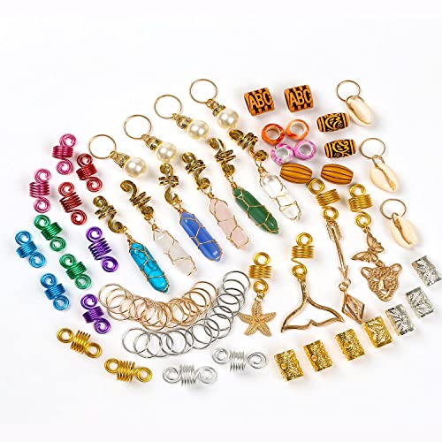 Leeven 129 Pcs Crystal Wire Wrapped Wrapped Adornment Dreadlock Charms Clip Imitation Wood Beads Braid Accessories Hair Jewelry for Butterfly Locs