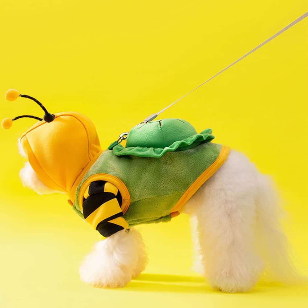 Anelekor 2 PCS Funny Warm Small Dog Clothes Halloween Pet Bee Costume Winter Puppy Hoodies and Vest Sets Flannel Jacket with D-Ring for Cats Dogs (Green, Large)