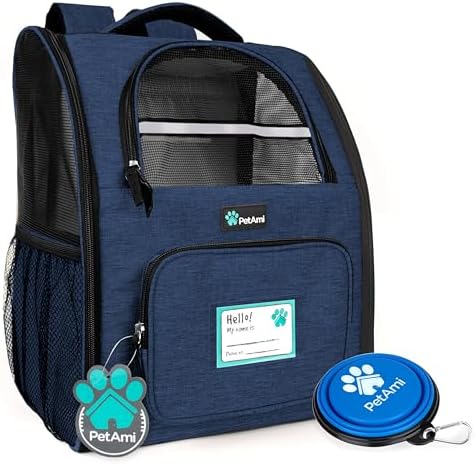 PetAmi Dog Backpack Carrier for Small Large Cat, Pet, Puppy, Ventilated Pet Hiking Backpack Travel Bag, Airline Approved Cat Backpack Carrier, Camping Biking Dog Bag Up to 18lbs Pet, Navy