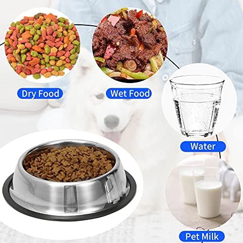 2 Pack Stainless Steel Dog Bowls with Rubber Bottom, Non Skid Non Spill Heavy Duty Premium Quality Pets Feeder Bowls for Dogs and Cats and More (3.5Cup / 28oz)