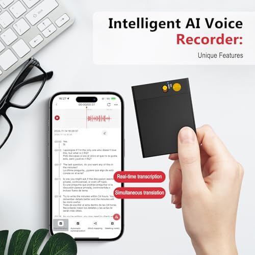 AI Voice Recorder,64GB Voice Recorder by App Control,Transcribe Summarize,AI Speech Processor Empowered Simultaneous Interpretation by ChatGPT for Lectures, Meetings, Calls(Black)