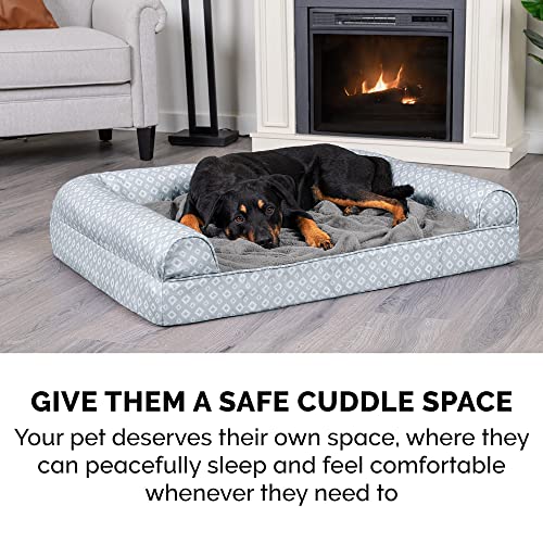 Furhaven Cozy Memory Foam Dog Bed for Large/Medium Dogs w/ Removable Bolsters & Washable Cover, For Dogs Up to 55 lbs - Plush & Diamond Print Nest Top Sofa - Gray, Large