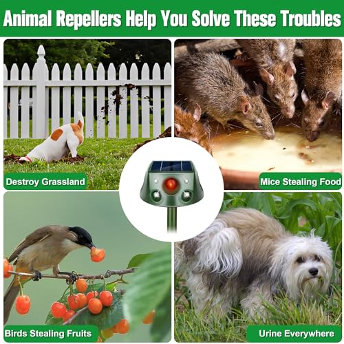 Solar Animal Repeller, 360Β° Ultrasonic Animal Repellent, 7 Modes Animal Repellent for Garden, IP66 Waterproof Animal Deterrent Devices Outdoor, Repels Cat, Dog, Rat, Squirrel, Deer, Rabbit, Raccoon