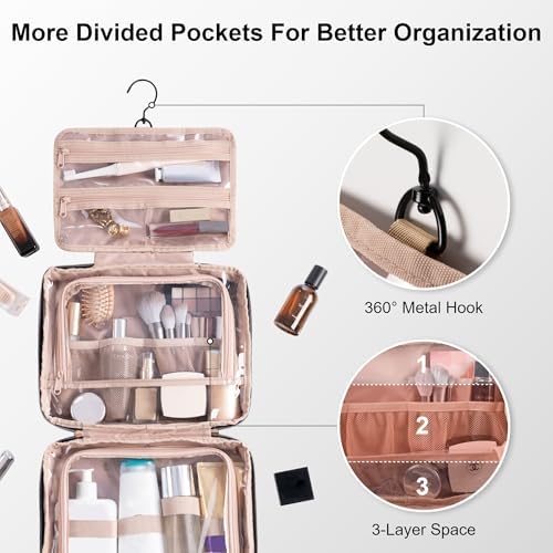 Everfun Hanging Travel Toiletry Bag for Women Traveling With Leakproof Compartment Makeup Cosmetic Organizer Dopp Kit Travel Accessories Essentials Must Have