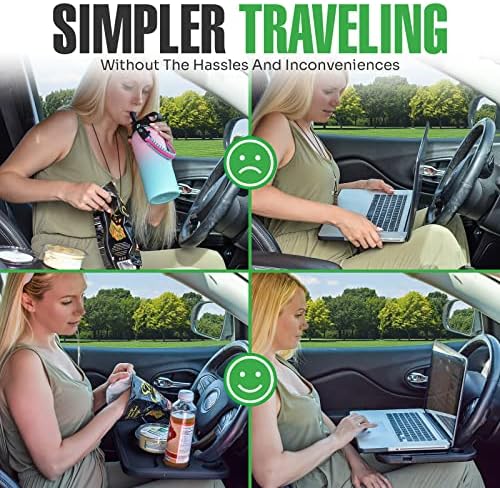 lebogner Steering Wheel Tray, Car Tray for Eating, Hook On Steering Wheel Desk for Food, Laptop and Car Accessories, Car Road Trip Must Haves Gadgets Car Table (Black)