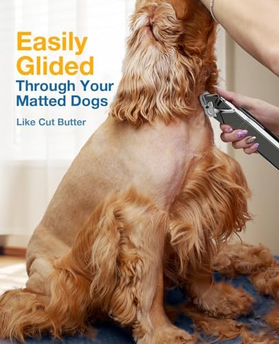 oneisall Dog Clippers for Grooming for Thick Heavy Coats/Low Noise Rechargeable Cordless Pet Shaver with Stainless Steel Blade/Waterproof Dog Shaver for Dogs Pets and Animals (Sliver)