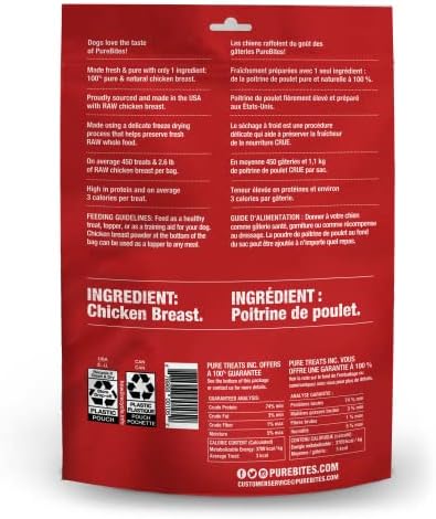 PureBites Chicken Freeze Dried Dog Treats, 1 Ingredient, Made in USA, 11.6oz