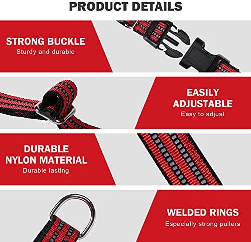 Hikiko Martingale Dog Collars Reflective Nylon Dog Collar with Quick Release Buckle Adjustable Training No Slip Dog Collar (X-Small, Red)