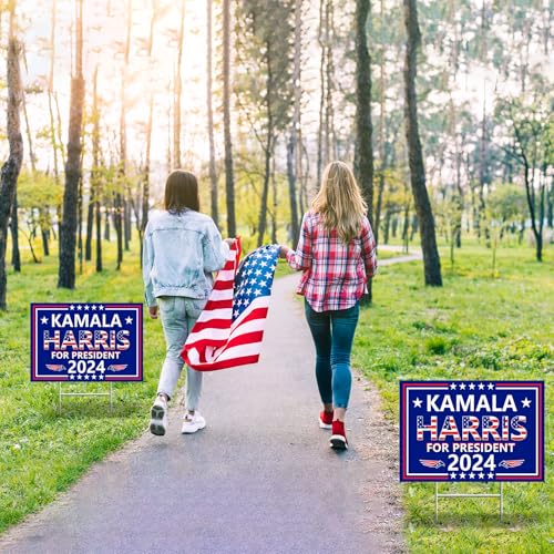 Kamala Harris Yard Sign,18x12In Harris Waltz 2024 Double-Sided Kamala Harris For President Yard Signs With H-Stakes Political Voted For Democratic Sign For Outdoor Garden Lawn Parade Rally Decoration