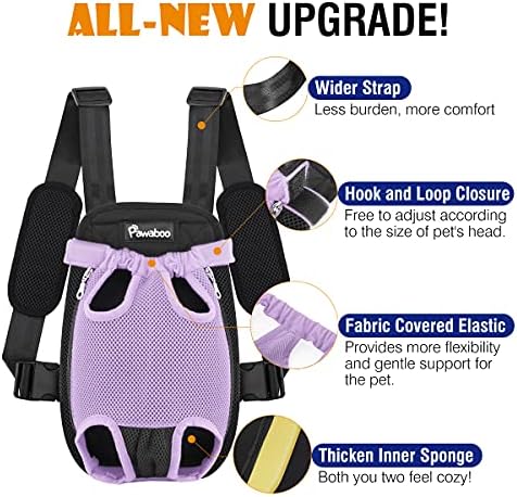 Pawaboo Pet Carrier Backpack, Adjustable Pet Front Cat Dog Carrier Backpack Travel Bag, Legs Out, Easy-Fit for Traveling Hiking Camping for Small Medium Dogs Cats Puppies, Small, Purple