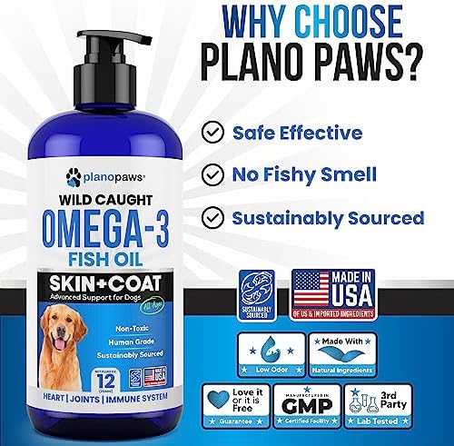 Omega 3 Fish Oil for Dogs - Better Than Salmon Oil - Dog Fish Oil Supplement to Reduce Shedding & Itching - Supports Joints, Brain, and Heart Health - Skin and Coat Supplement - Liquid Fish Oil