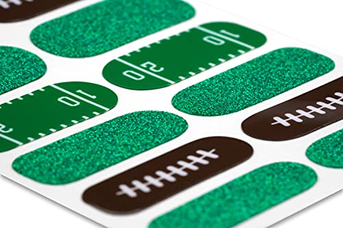 TOUGH GIRLS | 20 Exquisite Gel Nail Polish Strips w/Application Accessories - No UV/LED Lamp Required (Football & Green Glitter)
