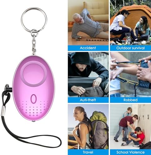 AMIR Safety Keychain Set for Women, Wristlet Strap Keychain with Personal Alarm and Pom Pom Accessories Kit, Gifts for Women and Girls (Purple)