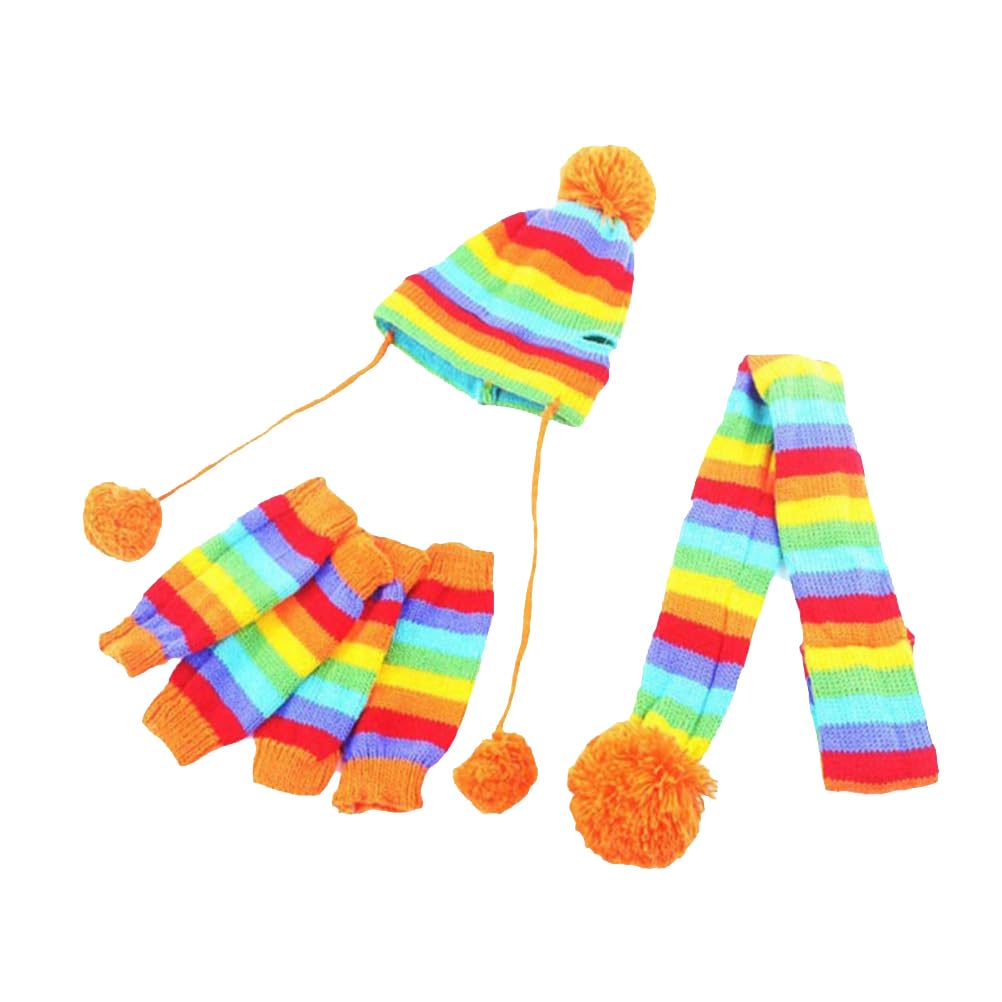 POPETPOP Towel Set Knitted Winter Dog Scarf Hat Set - Winter Warm Caps Neck Warmer Dog Costumes Knitted Scarf Hat Leg Warmers Striped Leggings for Small Dogs Puppy Towel s