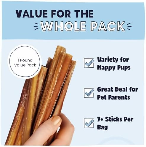 Pawstruck Natural 8–12" Bully Sticks for Dogs – Long-Lasting, Rawhide-Free, Low-Odor, Grain-Free Dental Chew Treat – Single Ingredient, 100% Real Beef – 1 lb Bag – Packaging May Vary
