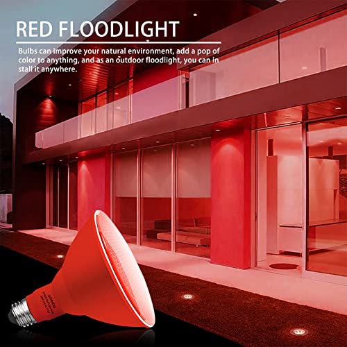 Gonhom 2 Pack PAR38 Red Flood Lights Outdoor,Dimmable Flood Red Light Bulb,20W(Equivalent to 200W),E26 Base Red LED Light,Christmas Light Bulbs,Outdoor Porch,Holiday Lighting,Red Flood Light Bulb