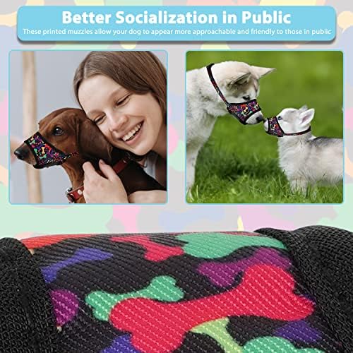 LUCKYPAW Dog Muzzle, Soft Muzzles for Small Medium Large Dogs, Breathable Mouth Cover to Stop Biting and Chewing with Pattern, Allows Panting and Drinking (L-(Snout 7"-9½"), Black Bone)