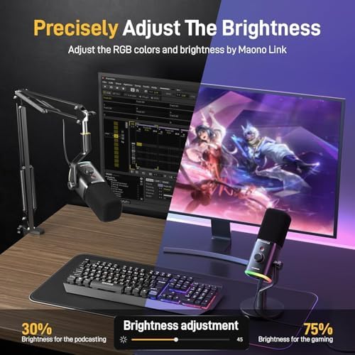 MAONO Dynamic Gaming Microphone with Software: USB XLR Podcast Computer Microphone with Boom arm - RGB PC Mic for Gamer - Podcast Microphone for Streaming Recording Studio YouTube Online Chat PD100XS