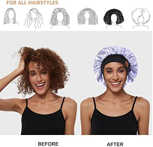 HAT HUT Satin Bonnet Silk Bonnet Sleep Cap for Women Hair Bonnet for Curly Hair Sleeping Adjustable Wide Band Double Layer