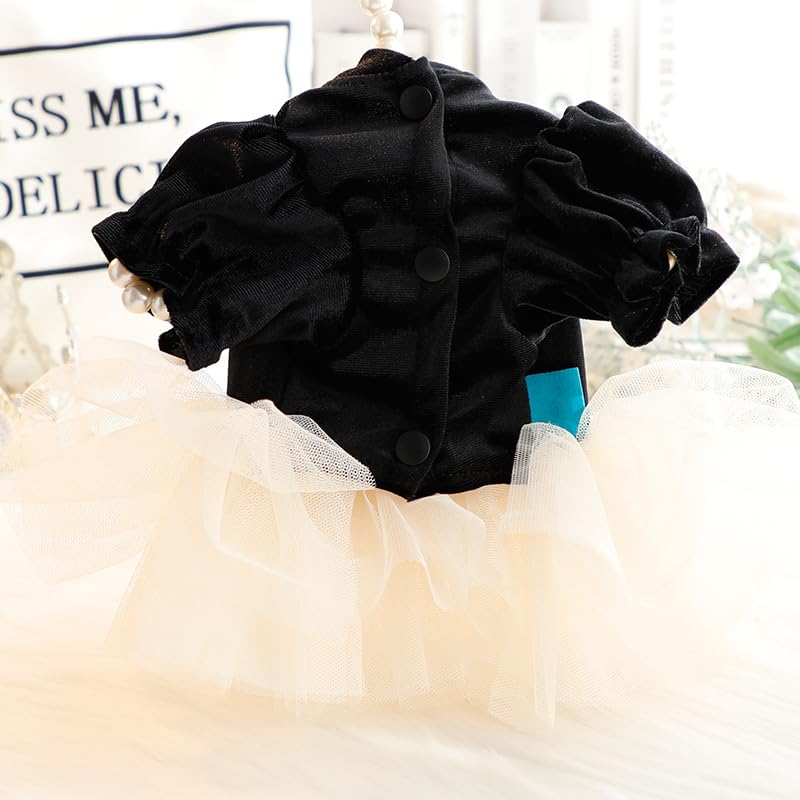 AZA Dog Wedding Dresses for Small Dogs Skirt Lolita Puppy Clothes Princess Costume Pet Girl Cat Cute Bow Lace Coat Outfits Summer Costumes (XL,Black-White)