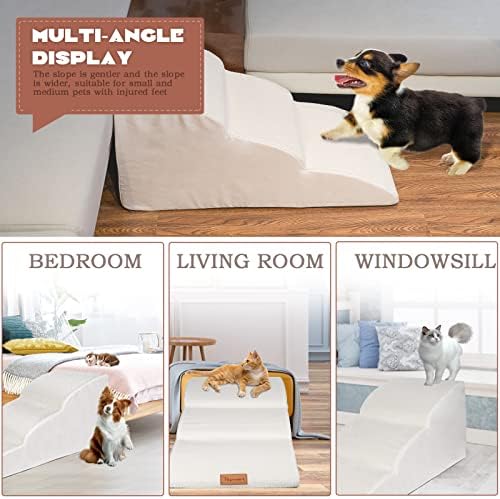 Topmart High Density Extended Foam Dog Ramp&Steps 3 Tiers,15.7" High,Non-Slip Dog Stairs with Waterproof Cover,Soft Foam Dog Ladder,Best for Dogs Injured,Older Cats,Pets with Joint Pain
