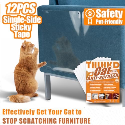 Cat Scratch Furniture Protector: 12 Pcs Couch Protectors Tape from Cats Claws Scratching Single Sided Clear Sticky Sheets Proof Clawing Sofa Corner Protection Cover Anti Scratch for Furniture