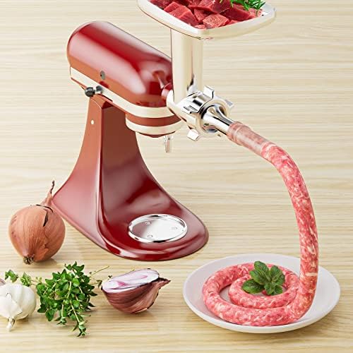 Metal Food Grinder Attachment for KitchenAid Stand Mixers, Meat Grinder for Kitchen Aid Included 3 Sausage Stuffer Tubes, 4 Grinding Plates, 2 Grinding Blades, Kubbe Meat Processor Accessories