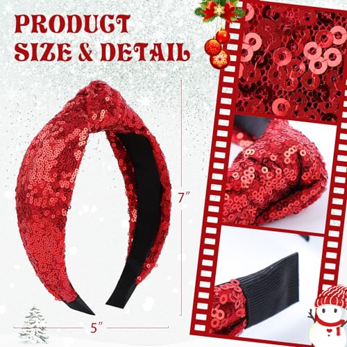 Christmas Knot Headbands for Women Red Sequins Hairband Wide Glitter Headband Girls Christmas Sparkle Headband Green Fashion Hair Accessories