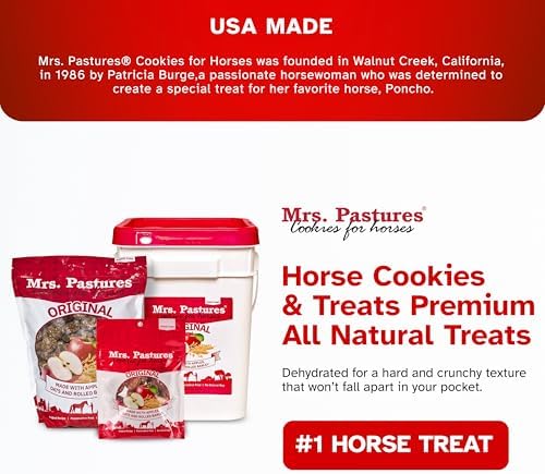 Mrs Pastures Cookies and Treats for Horses - Premium Horse Treats - Made with Apples, Oats, and Rolled Barley - Preservative Free - All Natural Ingredients - No Corn or Soy - Made in USA - (32oz Jar)