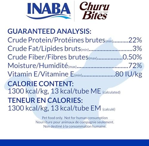 Inaba Churu Bites for Cats, Soft Baked Chicken Churu Filled Cat Treats with Vitamin E, 0.35 Ounces Each Tube, 24 Tubes Total (3 per Pack), Tuna with Salmon Recipe