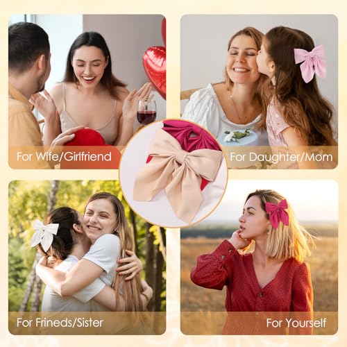 6Pcs Hair Bows for Women, Bow Hair Clips, Silky Satin Hair Bows for Girls, Pink Hair Ribbon, Cute Bow Clips for Women, Hair Accessories Valentine's Day Gifts
