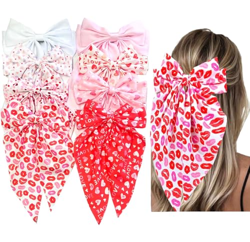 Valentine's Day Hair Bows for Women Hair Ribbon Bow Hair Clips with Long Tails Vintage Hair Accessories for Women Valentine's Day Hair Bows for Women Heart Hair Bow