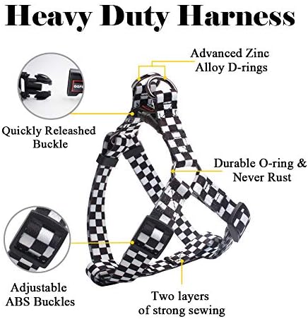 QQPETS Dog Harness Leash Set Adjustable Heavy Duty No Pull Halter Harnesses for Small Medium Large Breed Dogs Back Clip Anti-Twist Perfect for Walking (M(19"-26" Chest Girth), Black Plaid)