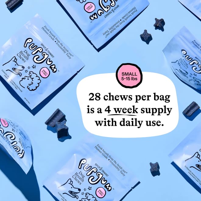 Spot & Tango PupGum Dog Dental Chews for Fresh Breath & Teeth Cleaning – Clinically Proven Plaque & Tartar Control – Human-Grade, Vet-Developed Daily Dental Care Treats for Dogs 5-15lbs – Made in USA