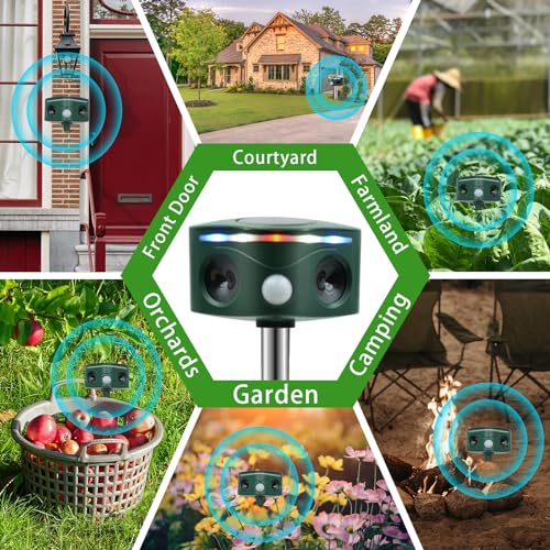 Heco Armor Ultrasonic Solar Animal Repeller Outdoor with Motion Sensor, Deer Dog Squirrel Skunk Cat Repellent Devices