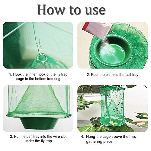 Ranch Fly Trap Outdoor Hanging | Reusable Fly Trap | Food Bait Flay Catcher Cage for Indoor or Outdoor Family Farms, Park (3 Pack)