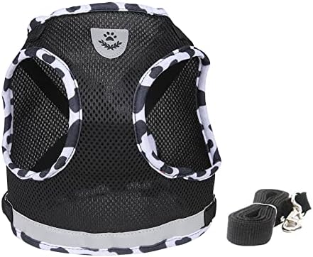 FEimaX Dog Harness and Leash Set for Walking, Soft Mesh Adjustable Easy Control Lightweight Cat Vest Harnesses with Reflective Strips, Escape Proof Small Dogs Cats Vests (Cowblack, Large)