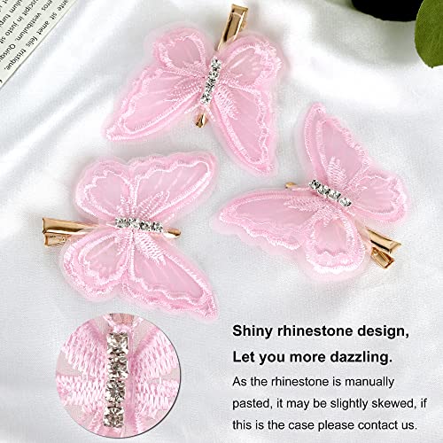 NAISIER Butterfly Hair Clips 15 Pieces 2.6 inch Lace Embroidery Flower Butterfly Hair Pins Hair Accessories for Halloween Cosplay Women Girls Hawaii Hair Clips.(Pink, 15 PCS)