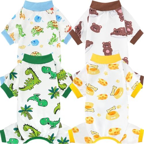 XPUDAC 4 Pack Dog Pajamas for Small Dogs, Puppy Clothes for Boy Girl Strechy Soft Pet Jumpsuit, Cat Onesie (Medium)
