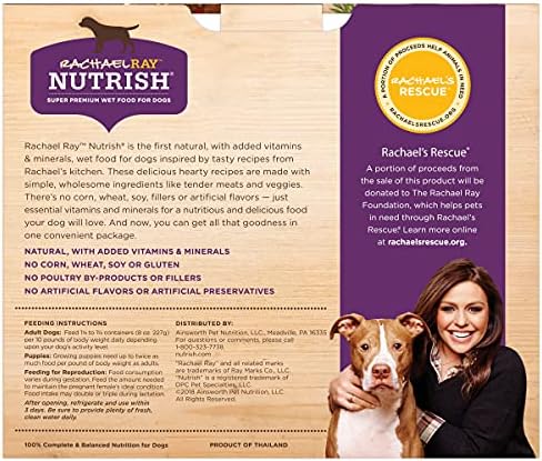 Rachael Ray Nutrish Premium Natural Wet Dog Food with Added Vitamins & Minerals, Hearty Recipes Variety Pack, 8 Ounce Tub (Pack of 12)