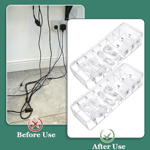 Cable Organizer Box with Lid, 3 Pcs Clear Cord Storage Organizer with 30 Cable Ties 62 Cable Labels, Charger Organizer for Office Desk Drawer Organizers and Accessories