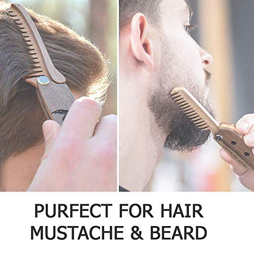 Enjoy The Wood Beard Comb for Men, Folding Pocket Beard Accessories for Men, Engraved Walnut Wooden Comb for Moustache, Beard & Hair - Perfect Gift For Him (Gift for Him (Skull)) (Model HS)