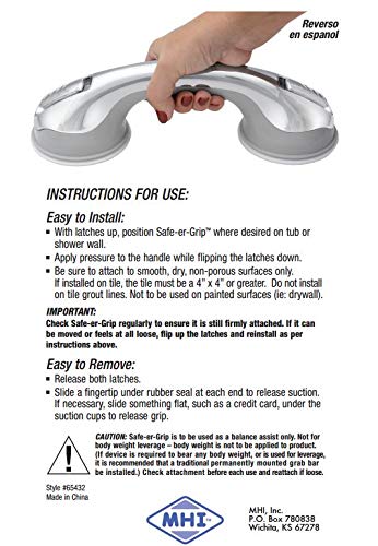 Safe-er-Grip Safe-er-Grip Changing Lifestyles Suction Cup Grab Bars for Bathtubs & Showers; Safety Bathroom Assist Handle, Chrome, 12 inches